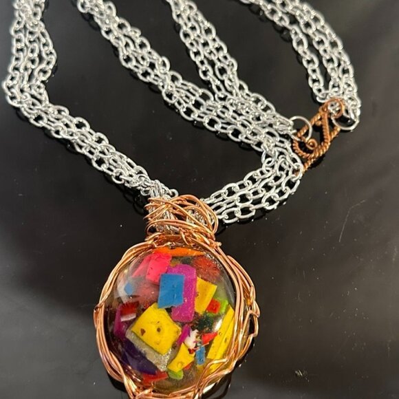 Avant Garde Necklace Handmade Silver Chain Resin Colorful Funky African Runway - Picture 1 of 7